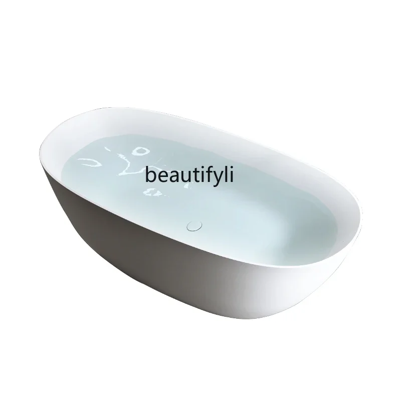 Artificial Stone One-Piece Independent Thin Edge Bathtub Household Adult Deep Bubble Oval Bathtub