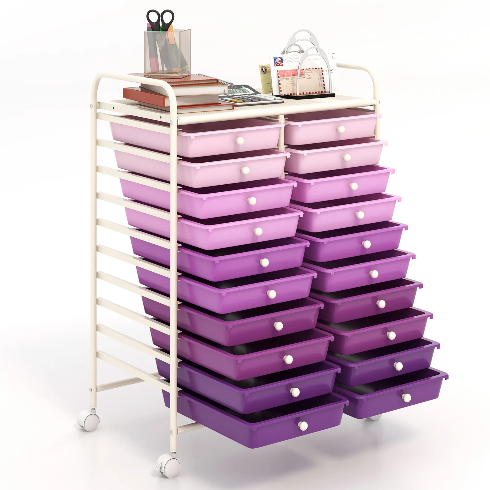 Carrito Organizador con Ruedas y 20 Cajones, Carro de Almacenamiento de Arte Móvil, Unidad Multiusos para el Hogar, la Oficina o la Escuela