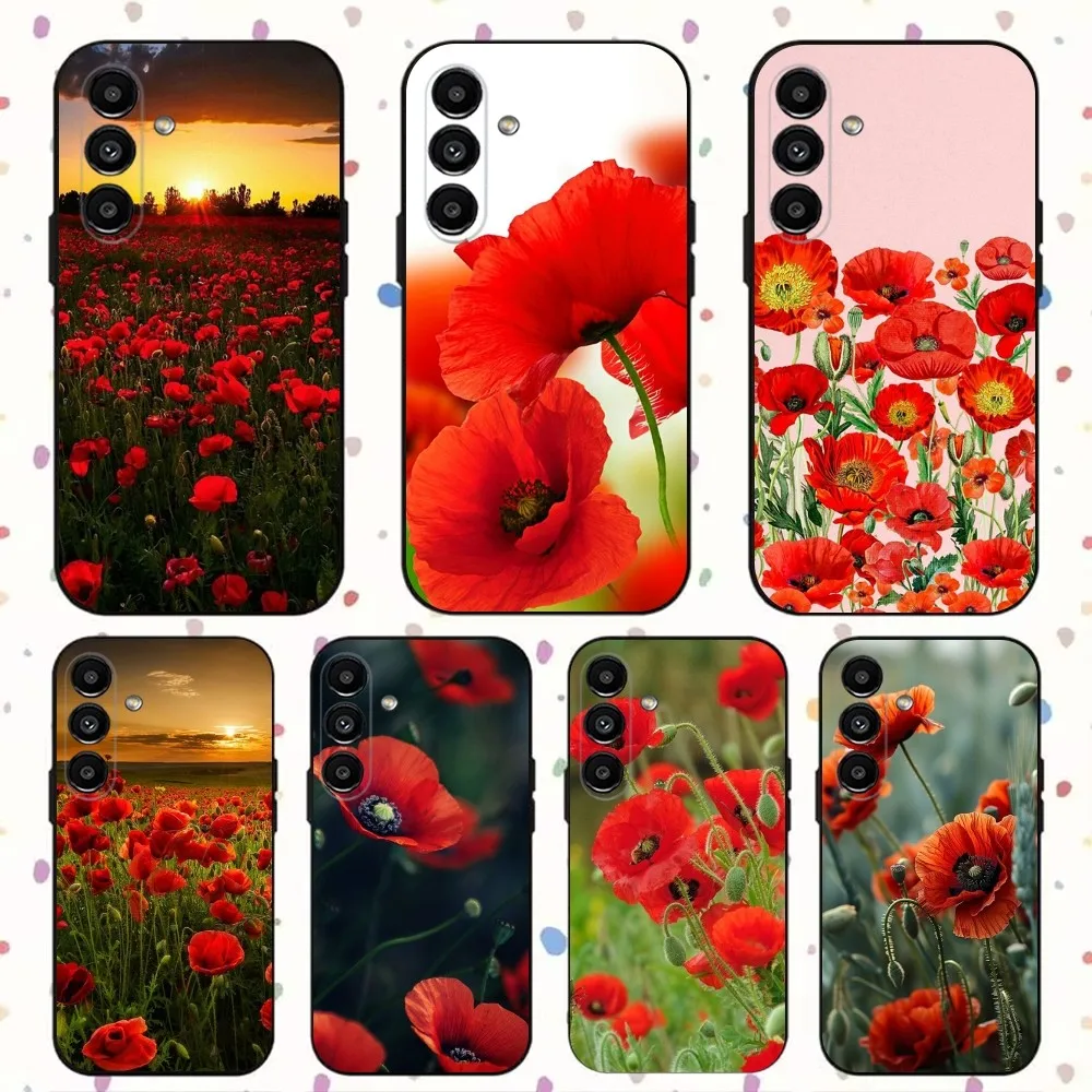 Red Poppies flowers  Phone Case For Samsung S24,S21,S22,S23,S30,Ultra,S20,Plus,Fe,Lite,Note,10,9,5G Black Soft Cover