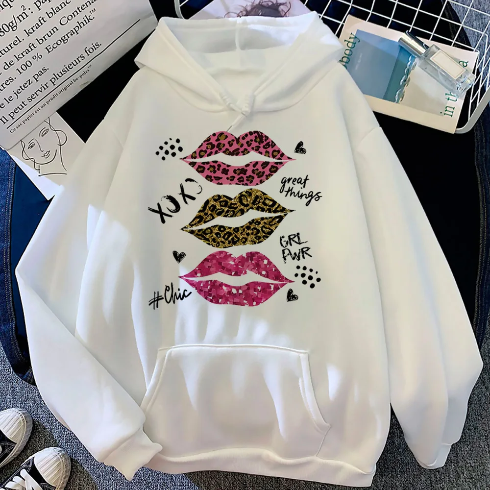

Lips Print hoodie anime youthful harajuku elegant graphic funny female pullover sweatshirts Y2K graphic athleisure