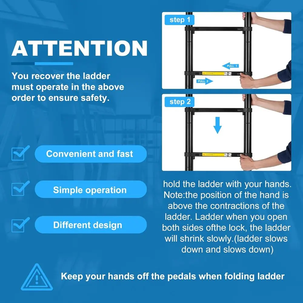 Telescoping Ladder, Adjustable Collapsible Extension with Hooks, Ladder Stabilizer, 330 lbs Capacity, Suitable for Home and Outd