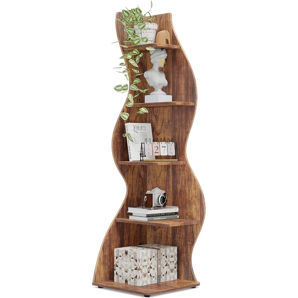 

Corner Shelf, Rustic 5-Tier Wall Corner Bookshelf, Stylish Corner Small Bookcase Storage Rack Plant Stand with Unique Shape for