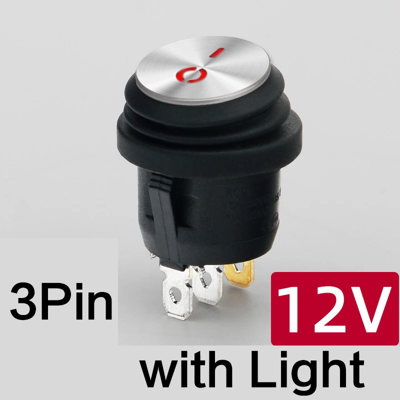 1pcs Stainless Steel Cover Circular Rocker Switch KCD1-105 Waterproof Button Switch 3pin 6A 250V with Light 12V 24V 220V