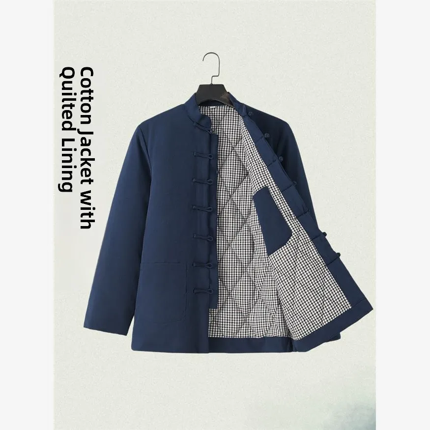 

Thiened зимний хлопковый стеганый джет с воротником-стойкой, теплый антихолодный костюм для папы среднего возраста, китайский костюм Тан, верхняя одежда, пальто