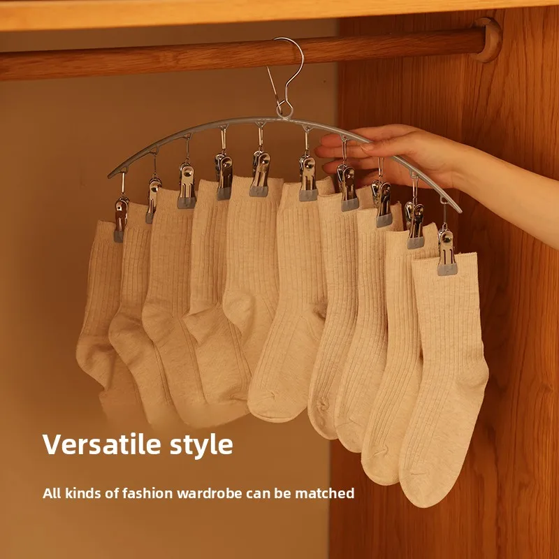 

Multifunctional drying rack stainless steel solid color hook is suitable for household balcony multi-clip drying socks storage