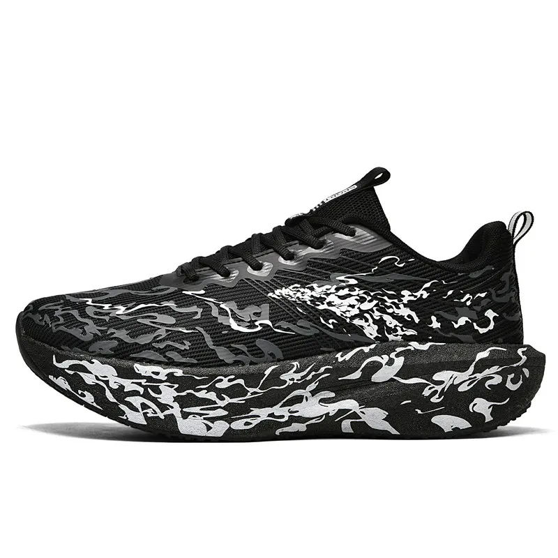 Hardloopschoenen met veters en popcornzool voor schokabsorptie, unisex sportschoenen geschikt voor joggen en gymtrainingen