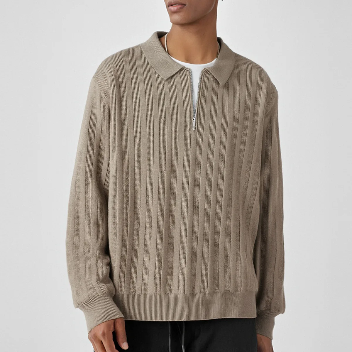 

Осенний свитер, мужской вязаный рубашка-поло с длинным рукавом, деловой повседневный модный свободный повседневный пуловер, свитера, топы