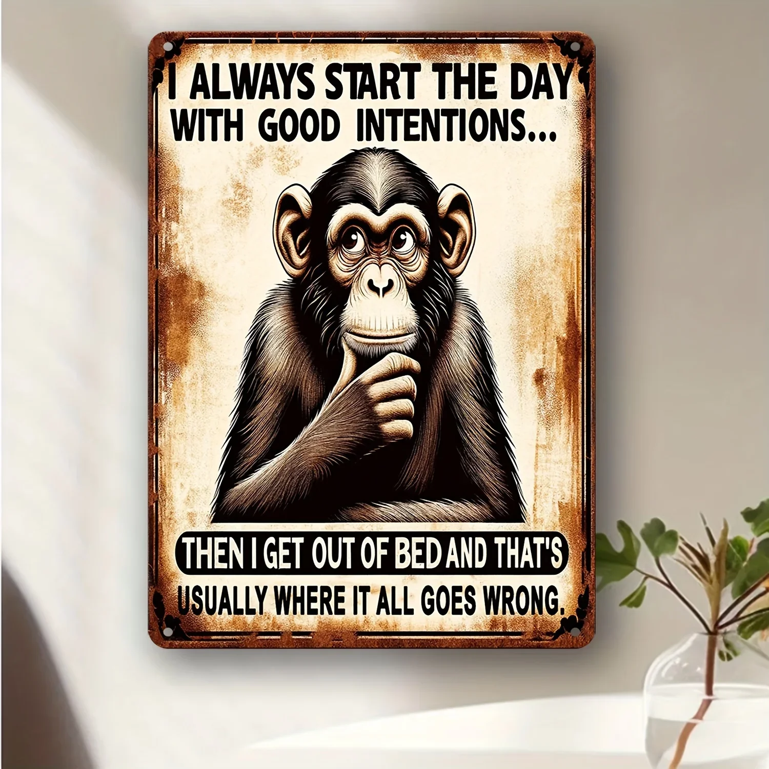 I Always Start The Day Funny Poster, Decorative Plaque & Statues (8''x12''), Sarcastic Metal Retro Aluminum Signs, Vintage Ga