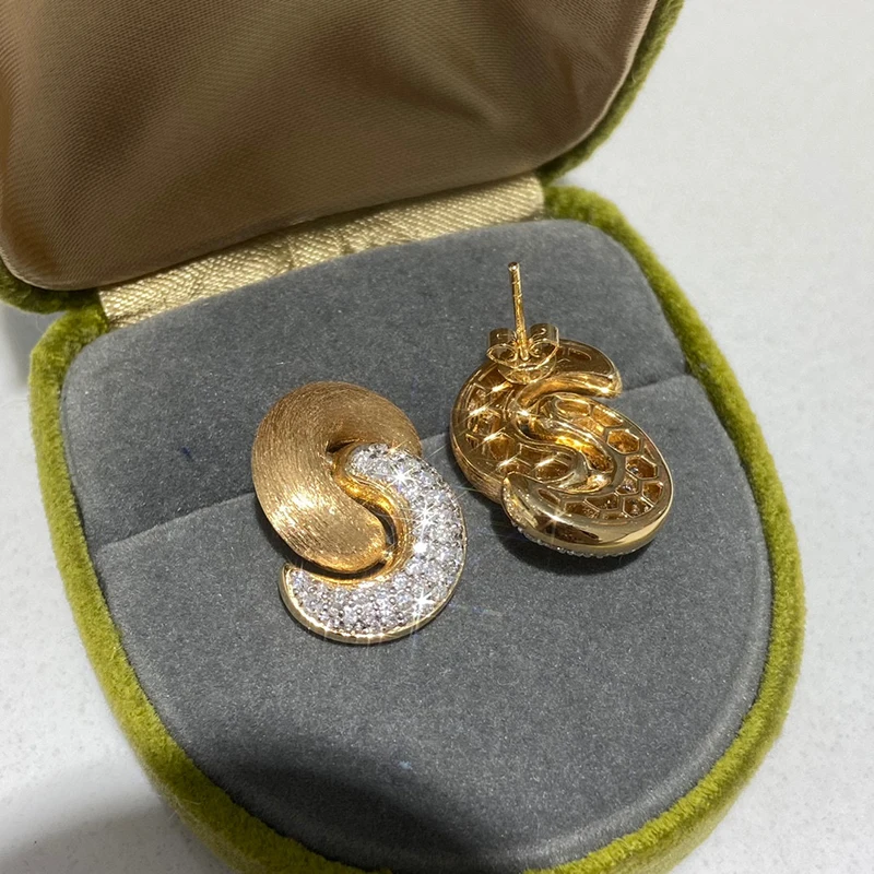 Aazuo 오리지널 디자인 18K 솔리드 옐로우 골드 리얼 다이아몬드, 0.86ct 더블 링 스터드 귀걸이, 여성 약혼 디너 파티 선물