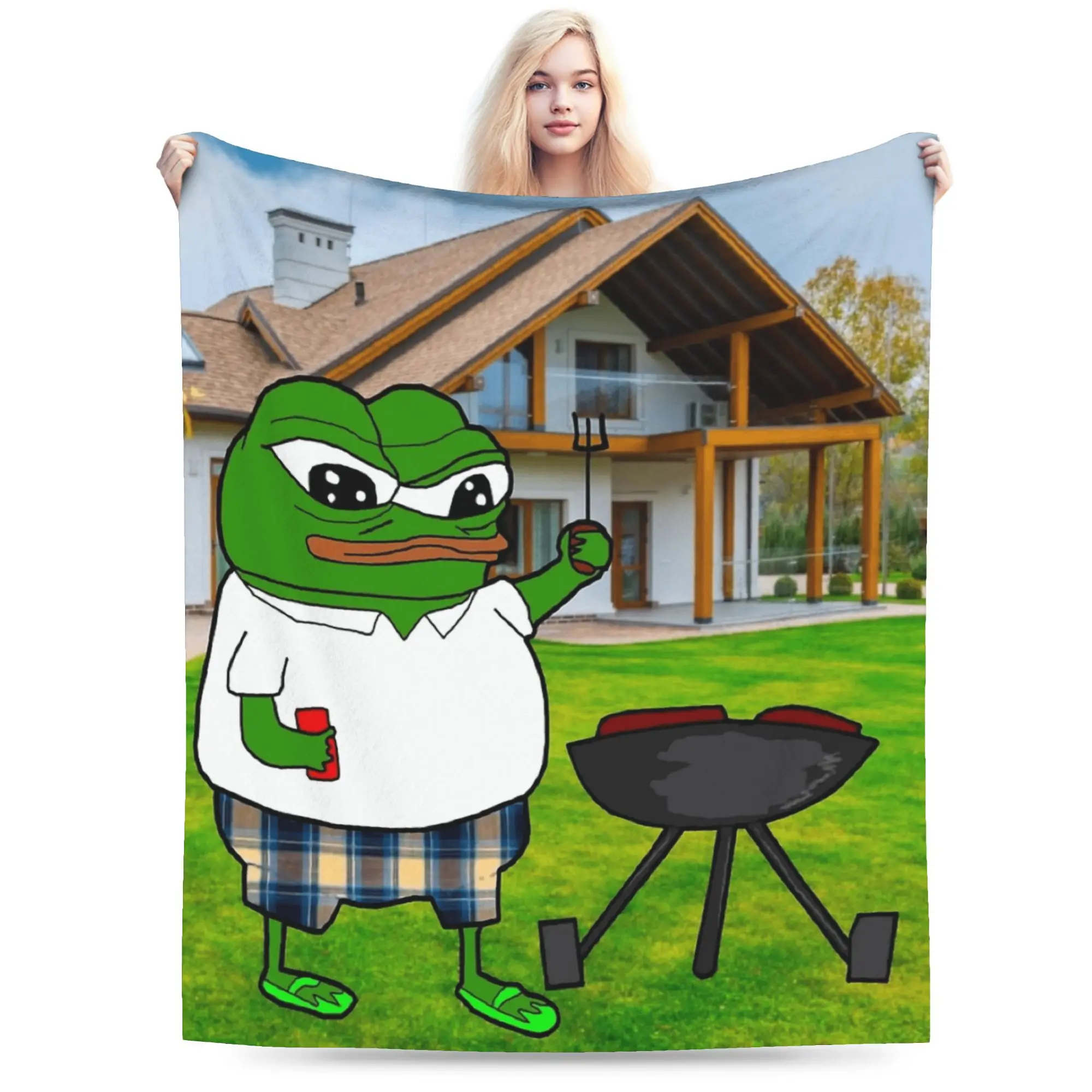 Fancy Pepes Frog  Flannel Blankets Winter  Soft Durable Bedding Throws for Child Bedroom Fluffy Bedspread Sofa Bed Cover