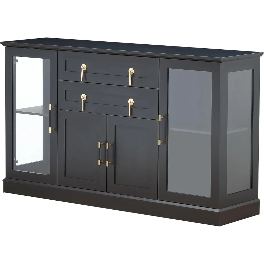 

58.2'' Modern Sideboard with Storage, Accent Buffet Cabinet with 2 Glass Doors,Credenza with Two Drawers and Adjustable and Shel