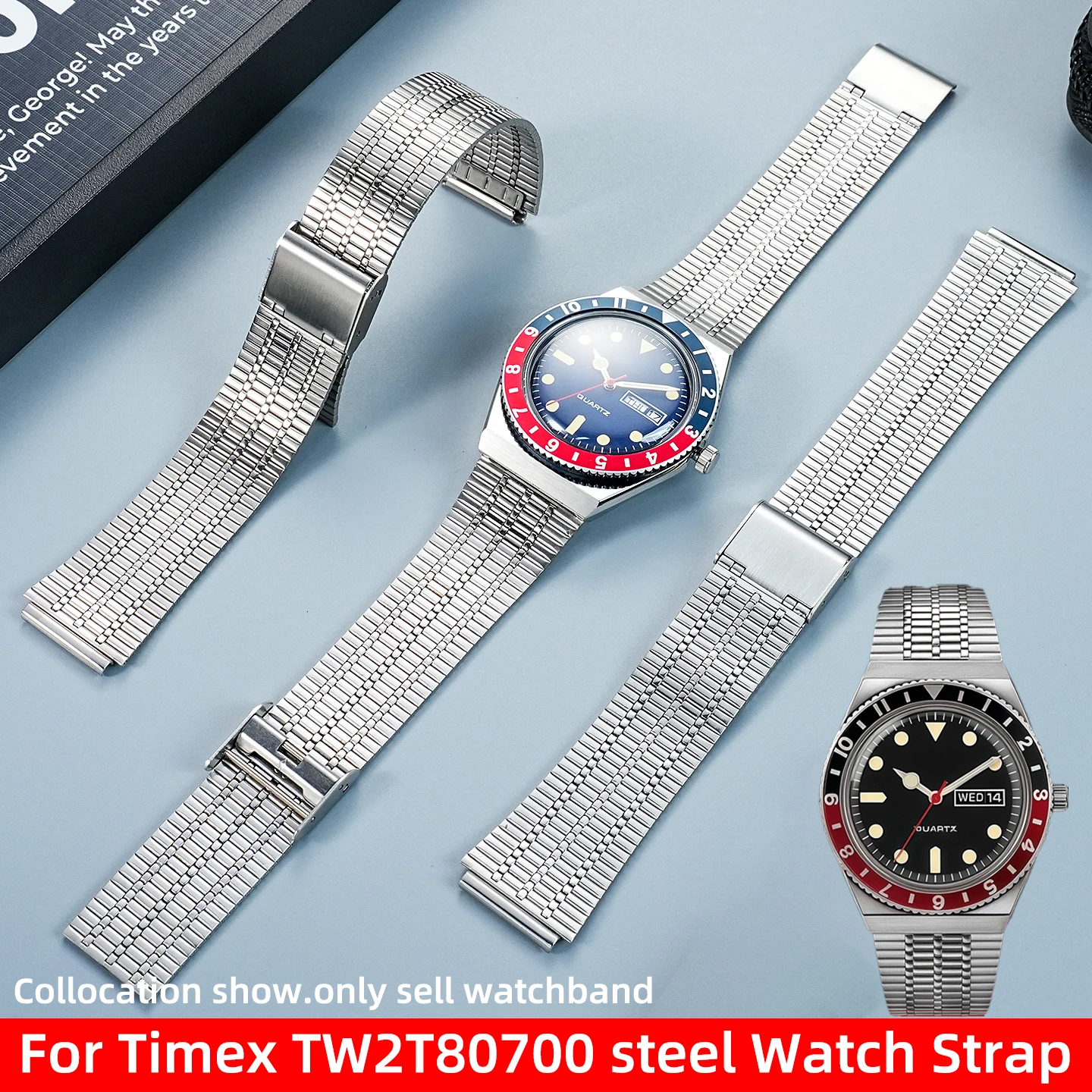 For Timex Q TIMEX Series TW2T80700 TW2U61300 TW2U61200 18mm Retro Stainless steel Watch Strap Metal Watchband Replace Bracelet