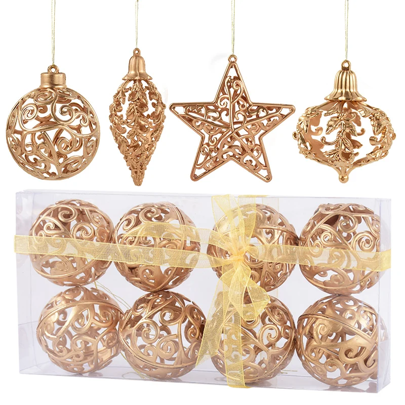 4/8pcs Christmas Balls Pendants Gold Hollow Star Xmas Tree Hanging Ornaments Christmas Decoration For Home New Year Navidad Gift
