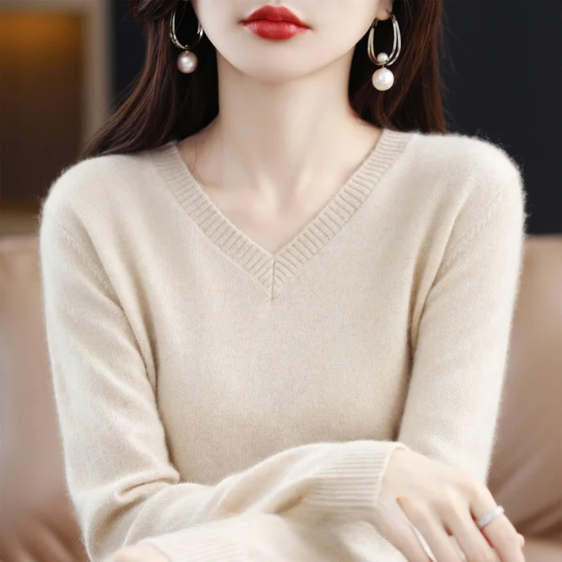 

Женский вязаный шерстяной свитер ort V-Ne, весенне-осенний новый свободный длинный топ Sve Camere Base irt, повседневный топ для поездок на работу