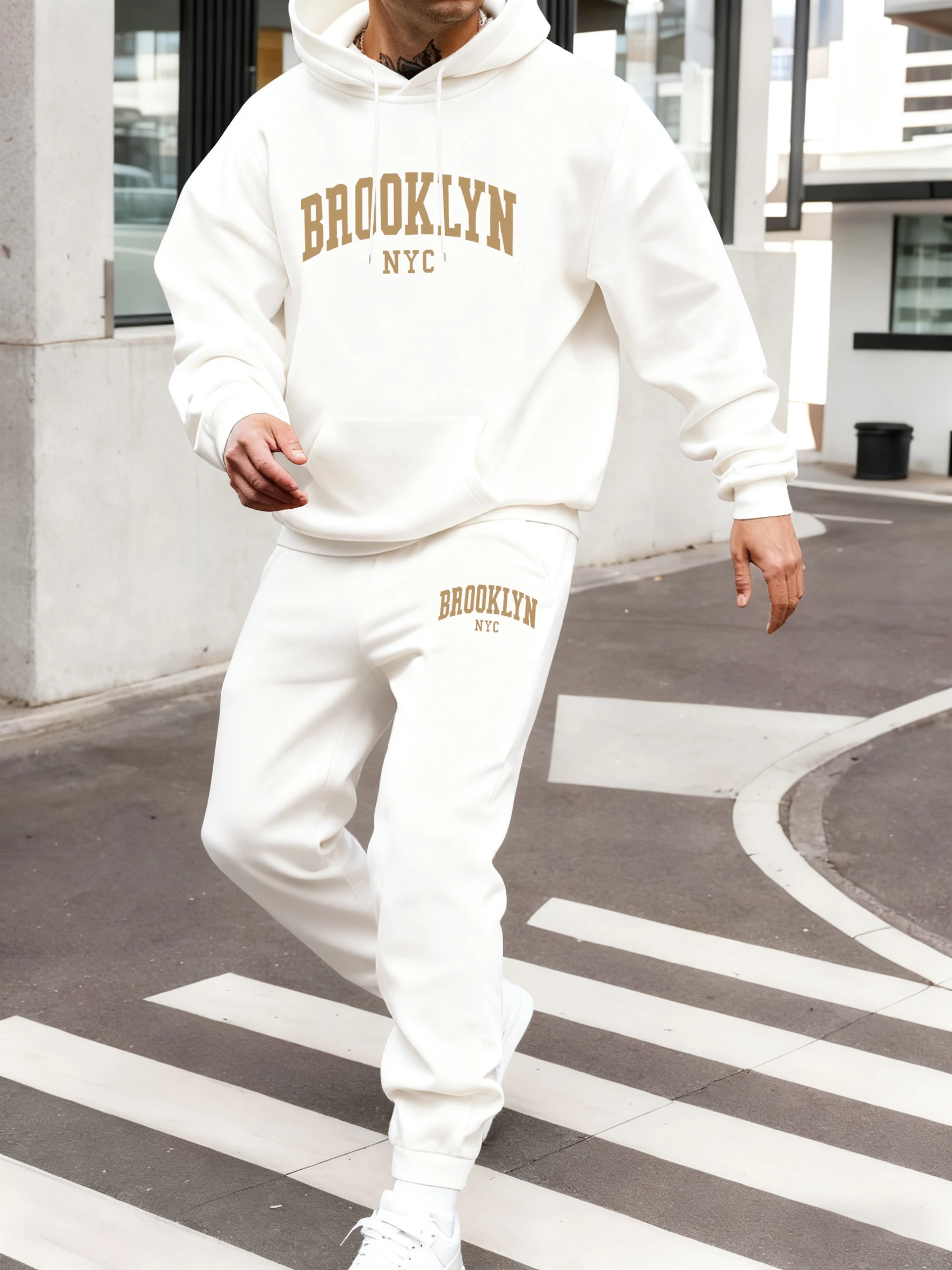 

Brooklyn Nyc Letter Print Hoodie Set Men Autumn Street Sweatshirts Pocket Fleece Sportpants Casual Jogging Long Pants Men'S Sets