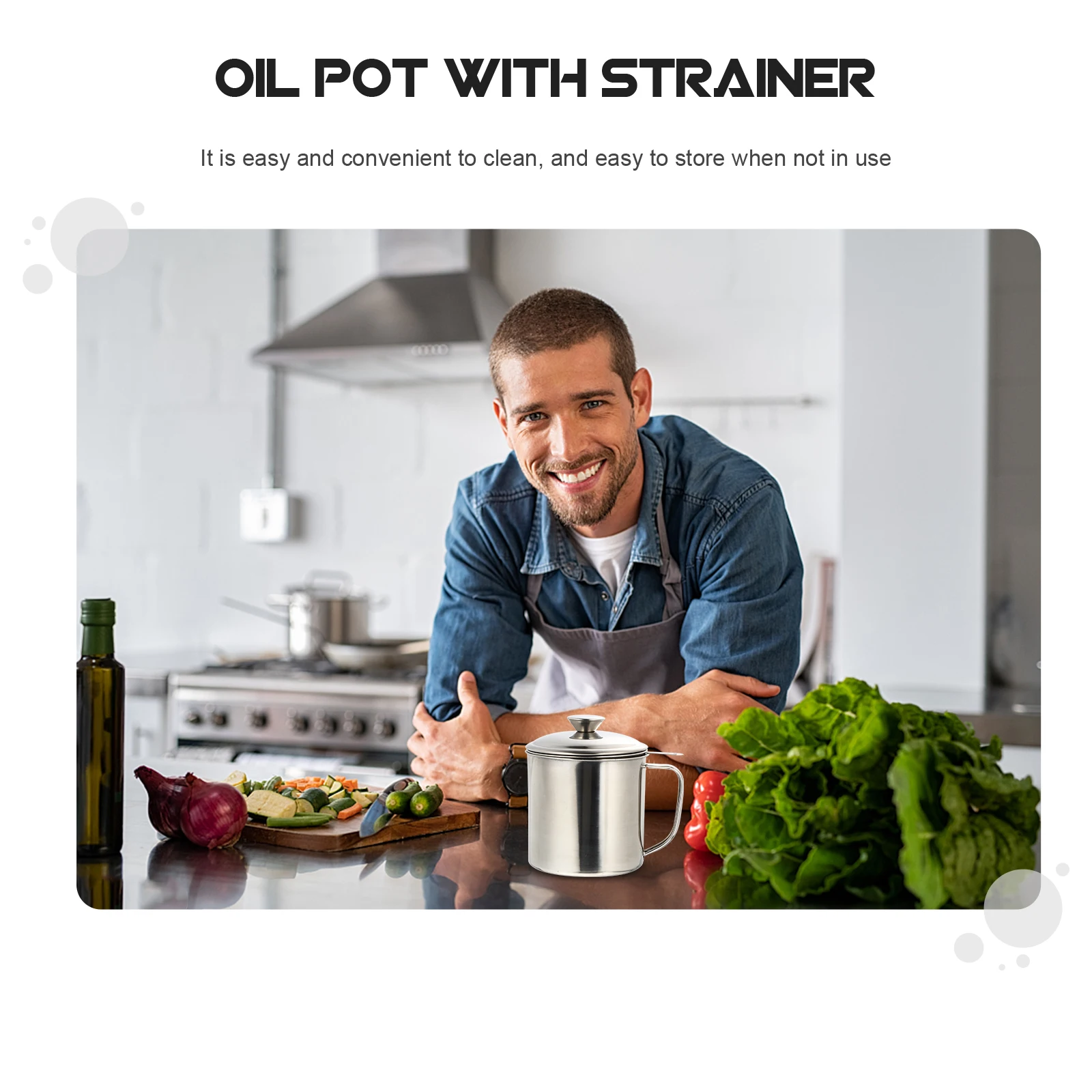 

Stainless Steel Oil Pot Large Capacity Silver Filter Storage Can Strainer Kitchen Condiment Bottle Home Oil Bottle Portable