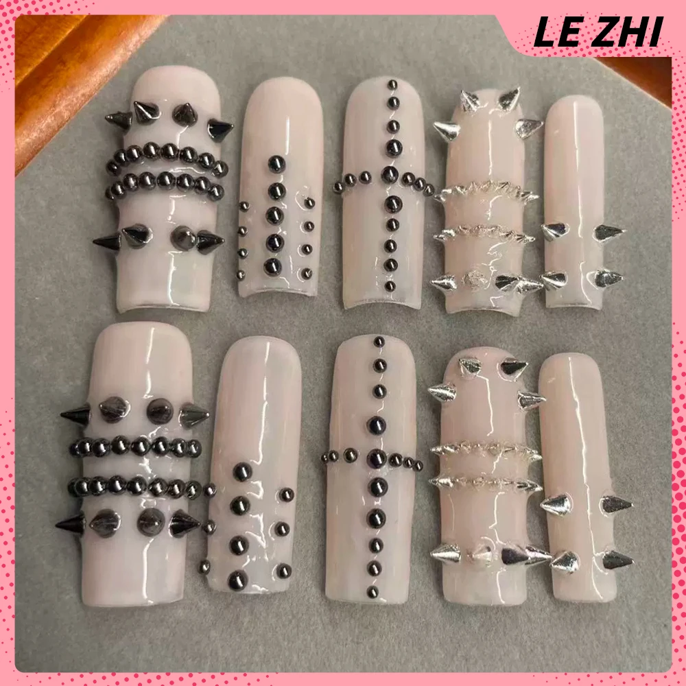 10Pcs Spice Girl Handmade Long Beast Claw Press On Nails Metal Rivets Cat Eyes Sequins Gradients Dragon Shape Claw Fake Nails view 5