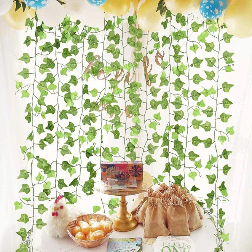 

Artificial Plants Silk Green Leaves Rattan Christmas Home Room Table Wedding Decoration Yard Garden Background Wall Houseplant