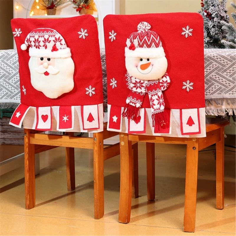 1PC Chair Slipcover Santa Snowman Chair Cover For Holiday Chair Decoration