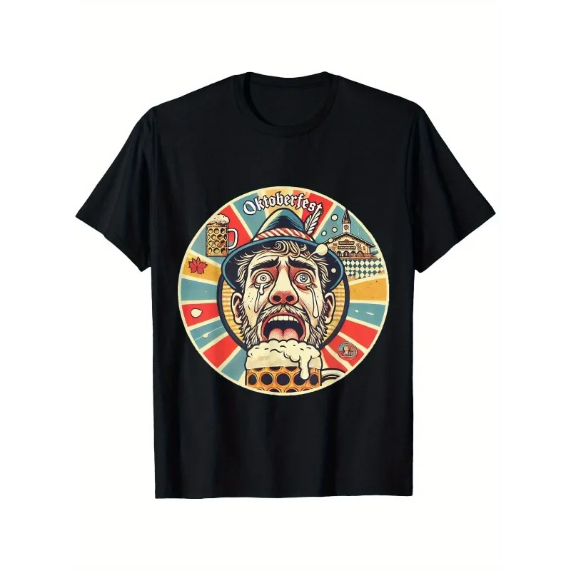 

Funny Oktoberfest Beer Tshirt for Men Bavarian Drinking Party Tee Retro German Festival Shirt with Crying Cartoon Graphic Design
