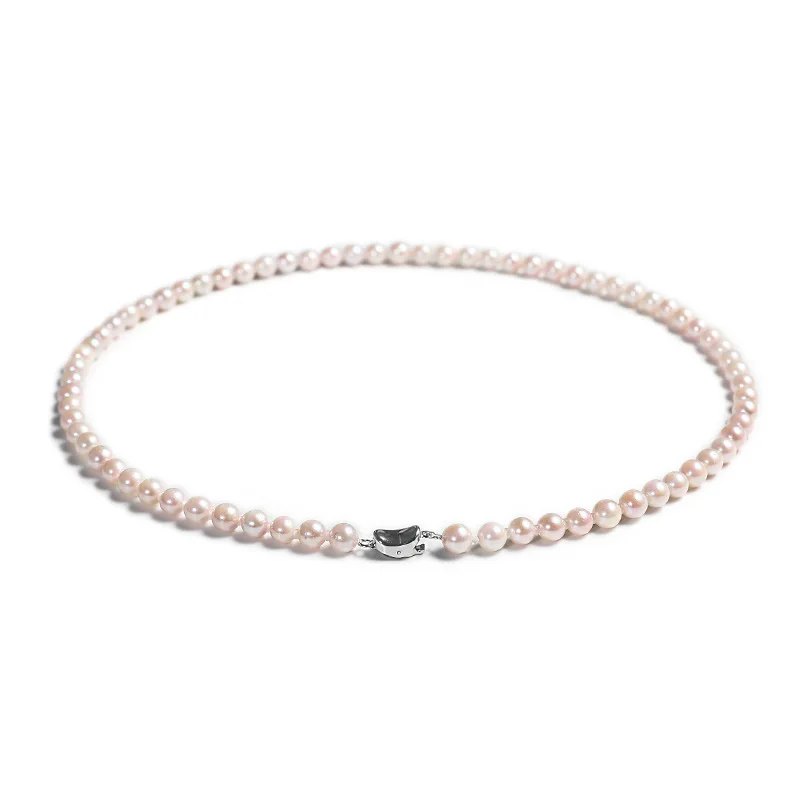 925 Silver 5-6Mm Freshwater Nuclear-Natural Necklace Fashion Collarbone Full Pearl Chain Women