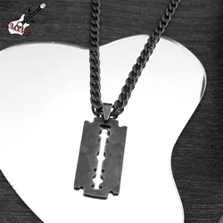 Punk Rock Blade Razor Shape Pendant for Women Men Stainless Steel Black Color Cool Boy Male Chain Necklace Jewelry N913S06
