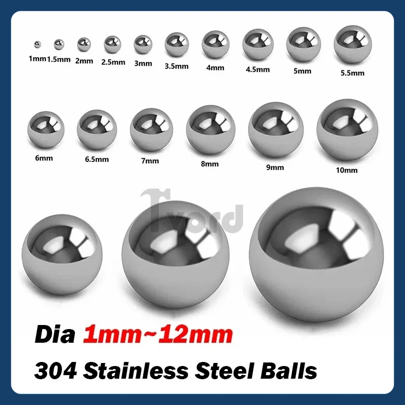 10~1000pcs 304 Stainless Steel Balls 1/1.2/1.5//1.8/2/4~12mm High Precision Solid Smooth Bearing Steel Ball Spherical Bead Ball