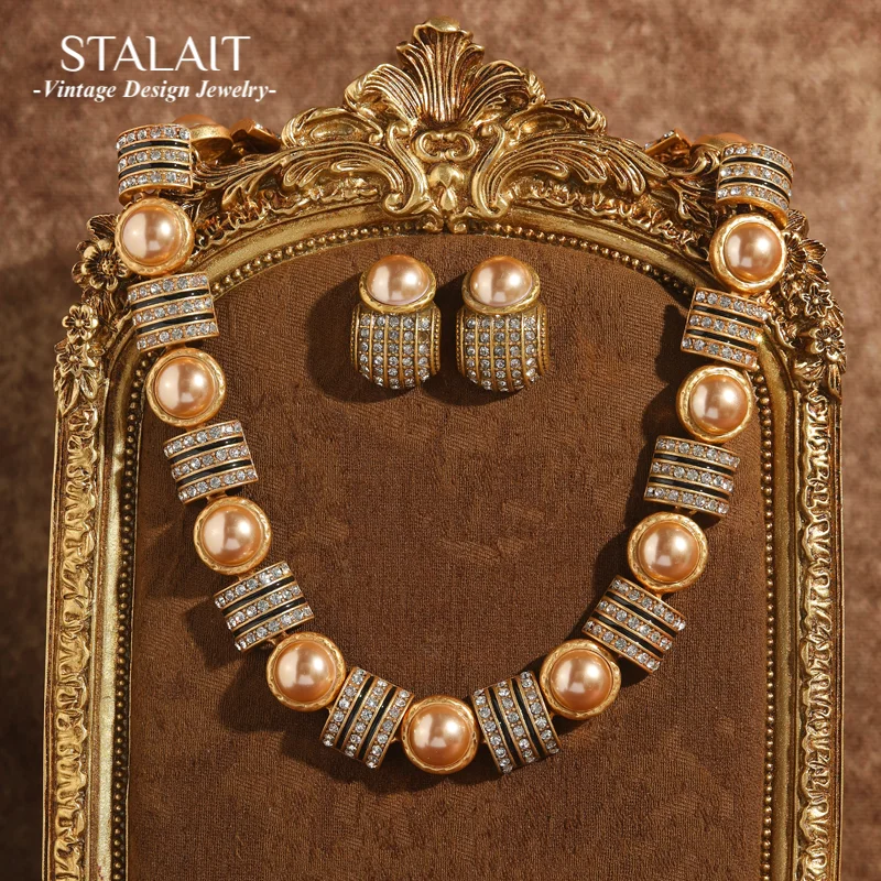 

Vintage Pearls Necklace Jewelry 2025 Wedding Earring Accessories Women'S Rhinestone Luxury Designer Jewelry Collar Party New In
