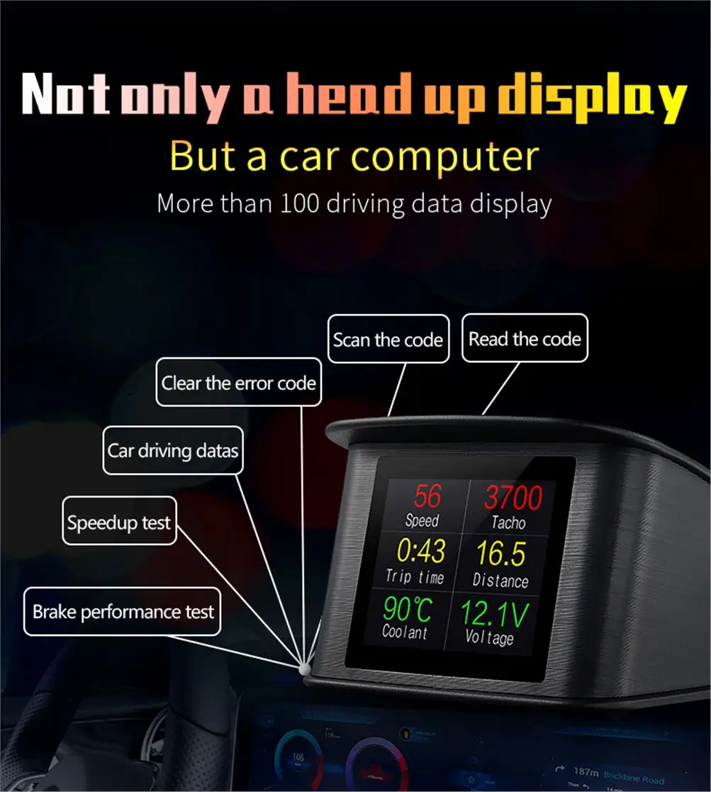 Auto-OBD-Messgerät Smart Head-Up-Display P10 P10-Pro für HUD-Bordcomputer, Geschwindigkeit, Drehzahl, Wassertemperatur, Kraftstoffverbrauch, Turbinendruck – Detail 10