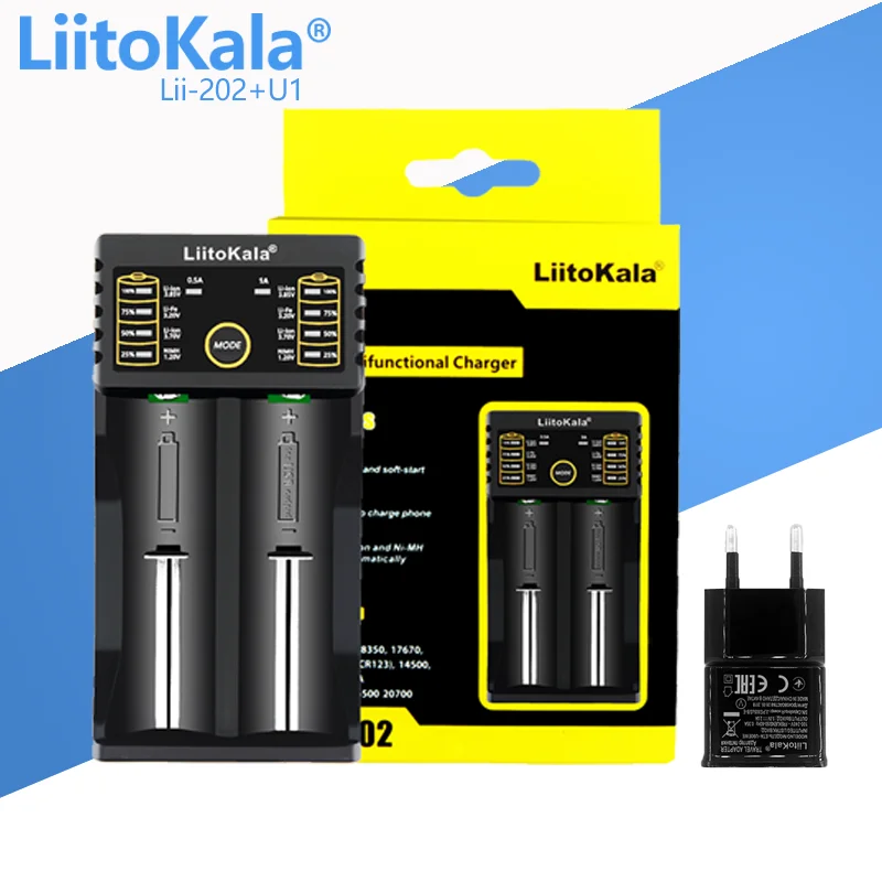 

1-5PCS LiitoKala Lii-202+U1 18650 Charger 1.2V/3.7V/3.2V/3.85V 21700 20700 2665014500 16340 NiMH li-ion battery Smart charger