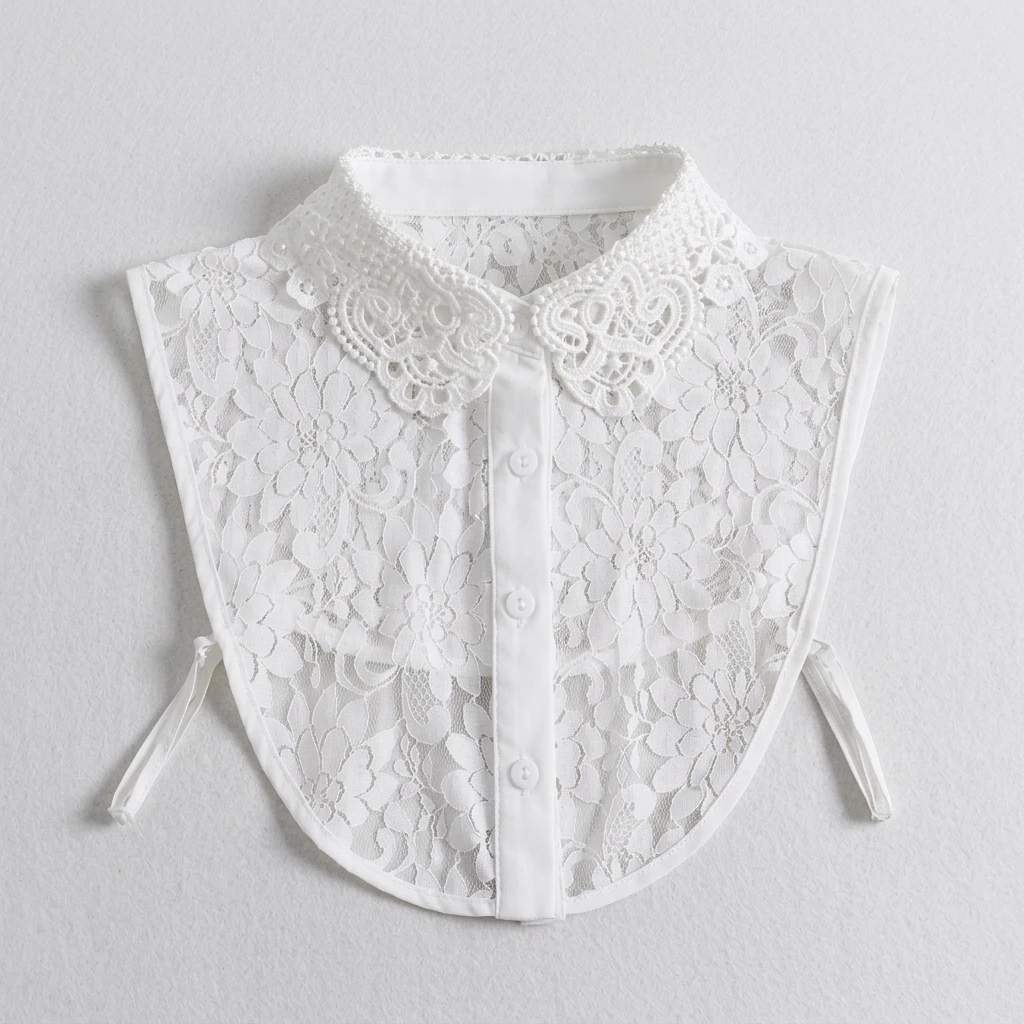 Lace Peter Pan Collar for Women Polyester Blend Decorative Shirt Accessory with Invisible Button Back