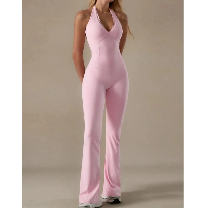 2025 novo vestido feminino apresenta um estilo doce e picante com gola redonda sexy, acabamento em renda, macacão sem mangas com decote em V sem mangas