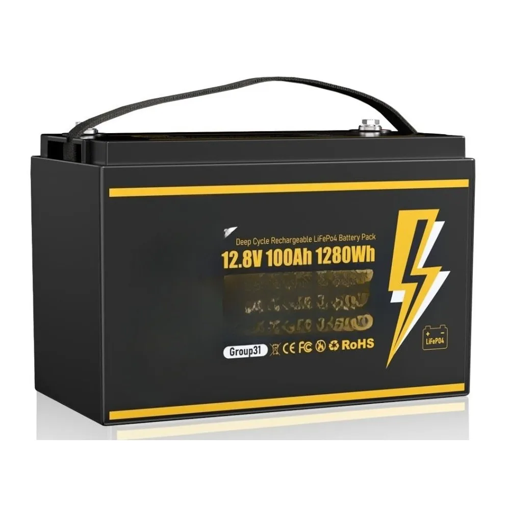 12V 100Ah LiFePO4 Battery,BCI Group 31 Lithium Battery with Built-in 100A BMS,15000 Cycles Lithium Iron Phosphate, Customized