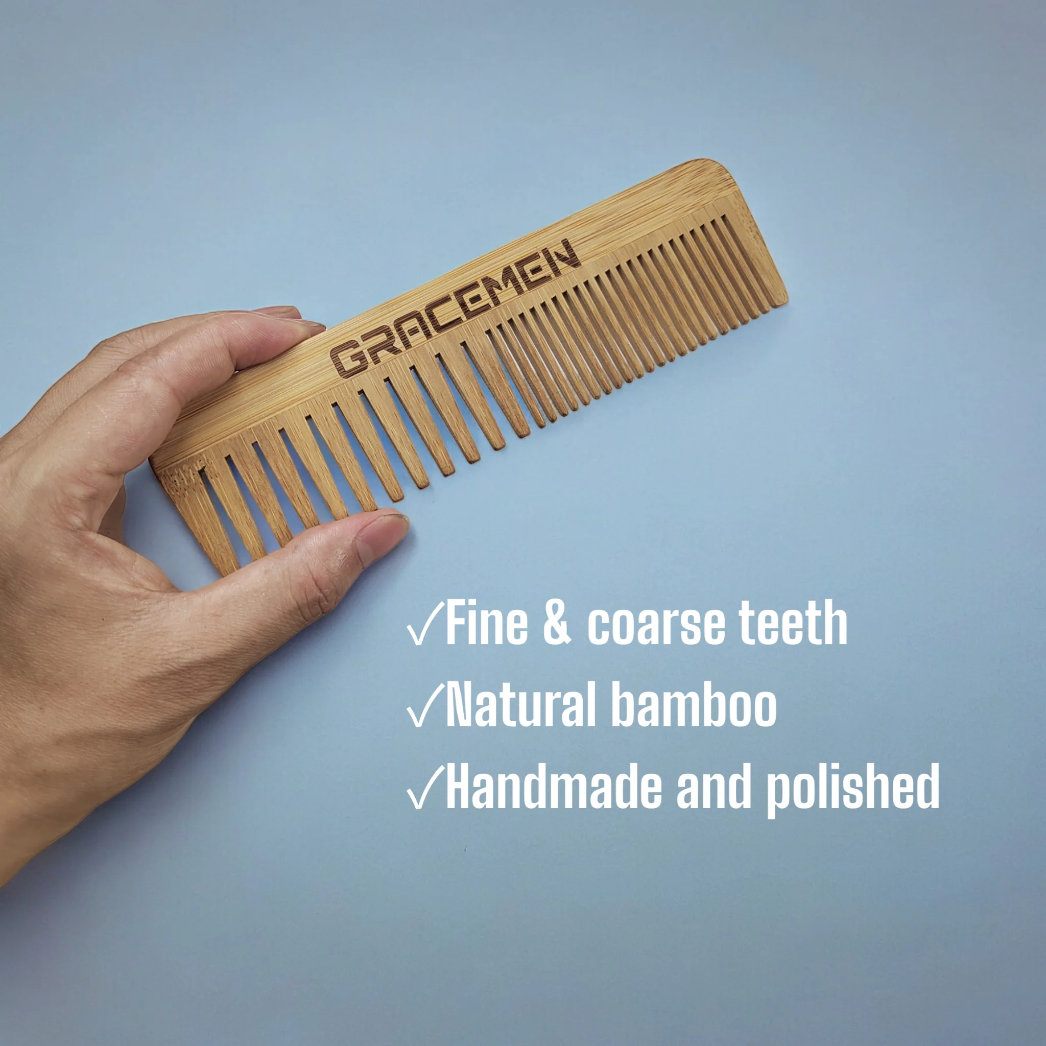 2 Pieces Gracemen Bamboo Comb For Men and Women Detangling & Styling Comb Wide & Fine Teeth Beauty SPA Massage Hair Care Tool