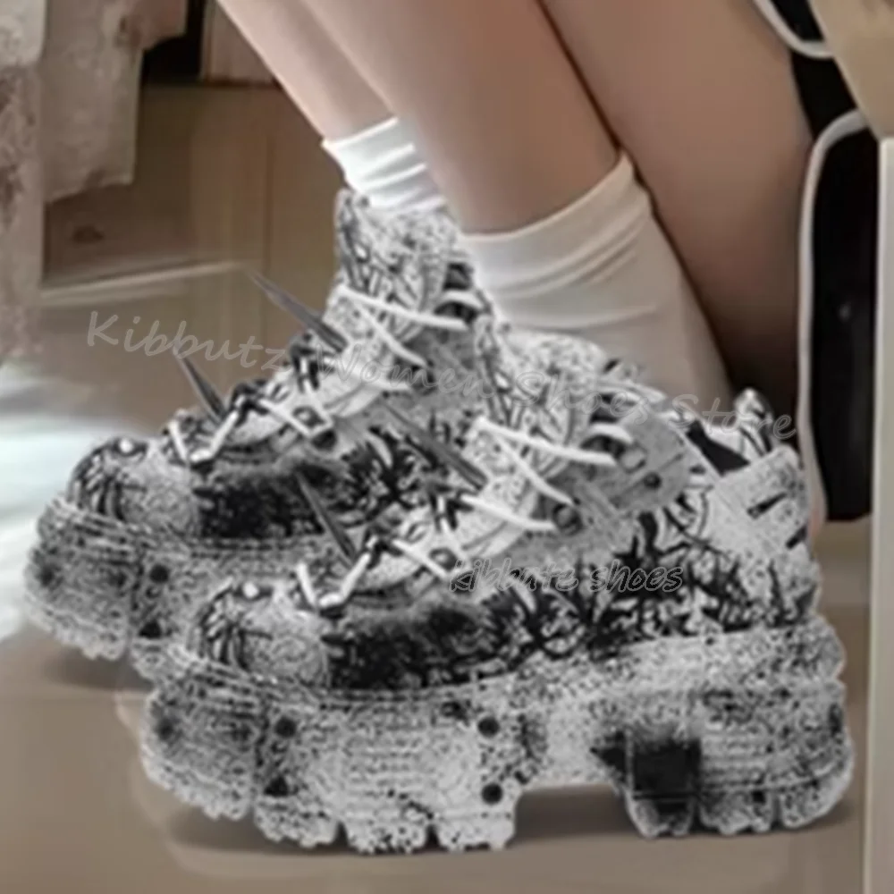 Rivets Thick Bottom Sneaker Gothic Punk Rock Fashion Elegant Concise Shoes Newest Hot Girl New Sexy Genuine Leather Mixed Color