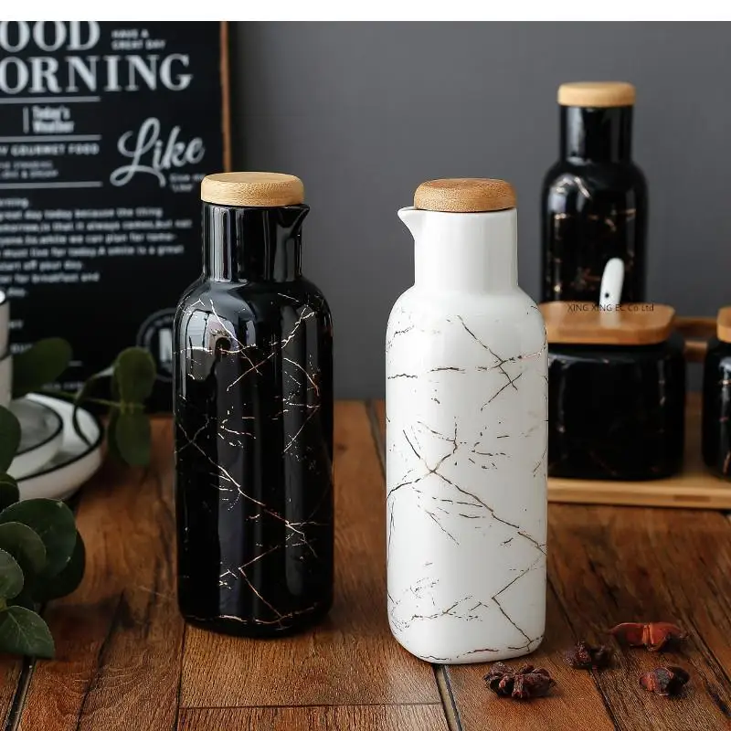 وعاء تخزين أدوات المطبخ، رف توابل، مجموعة زجاجات الزيت والخل، توابل من السيراميك مع رف