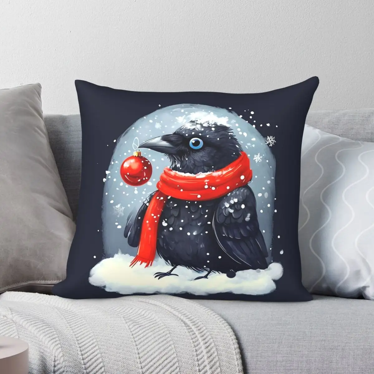 Cute Crows Christmas Animals Pillowcase Polyester Linen Velvet Creative Zip Decor Pillow Case Sofa Seater Cushion Cover