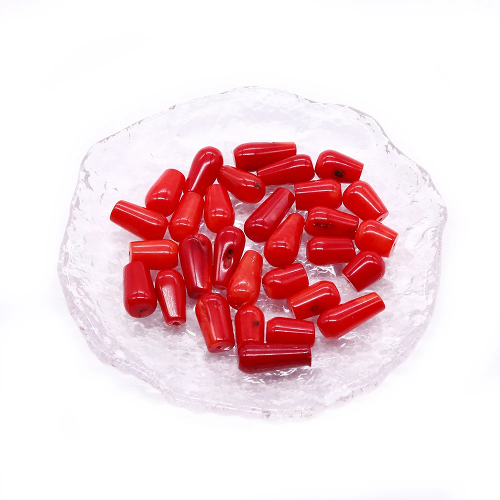 Natural Sea Bamboo Red Coral Gem Stone Bead Half Hole Drop Shape Loose Beads for Jewelry Making DIY Earring Necklace Accessories