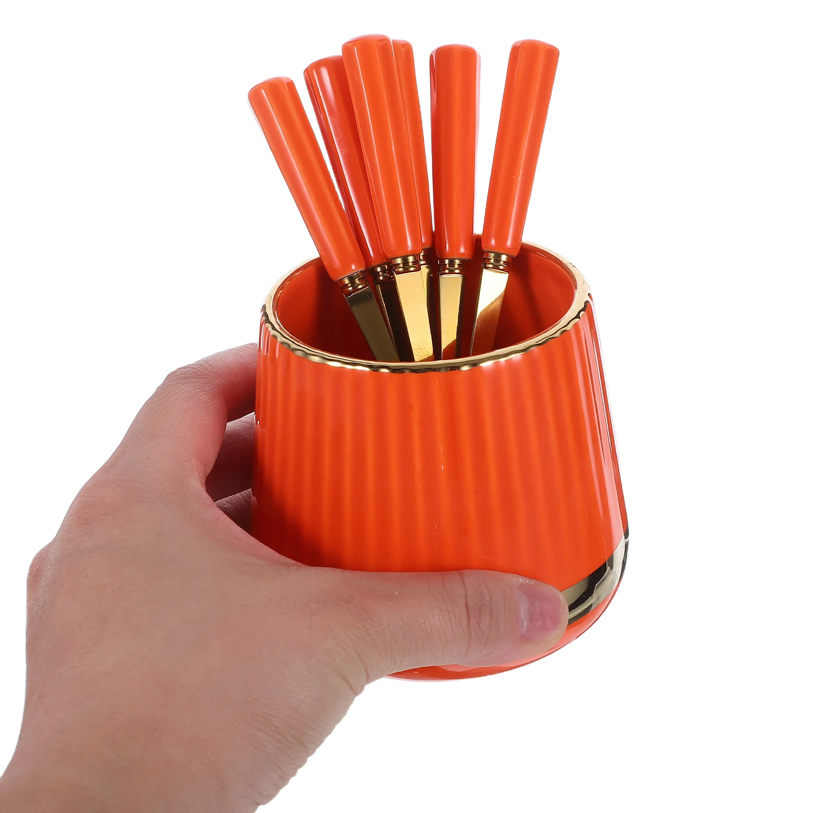 

7Pcs Stainless Steel Coffee Spoons Set Mini Dessert Teaspoons Gold Finish Ceramic Jar Holder Coffee Stirrer Spoon Mixing Sugar