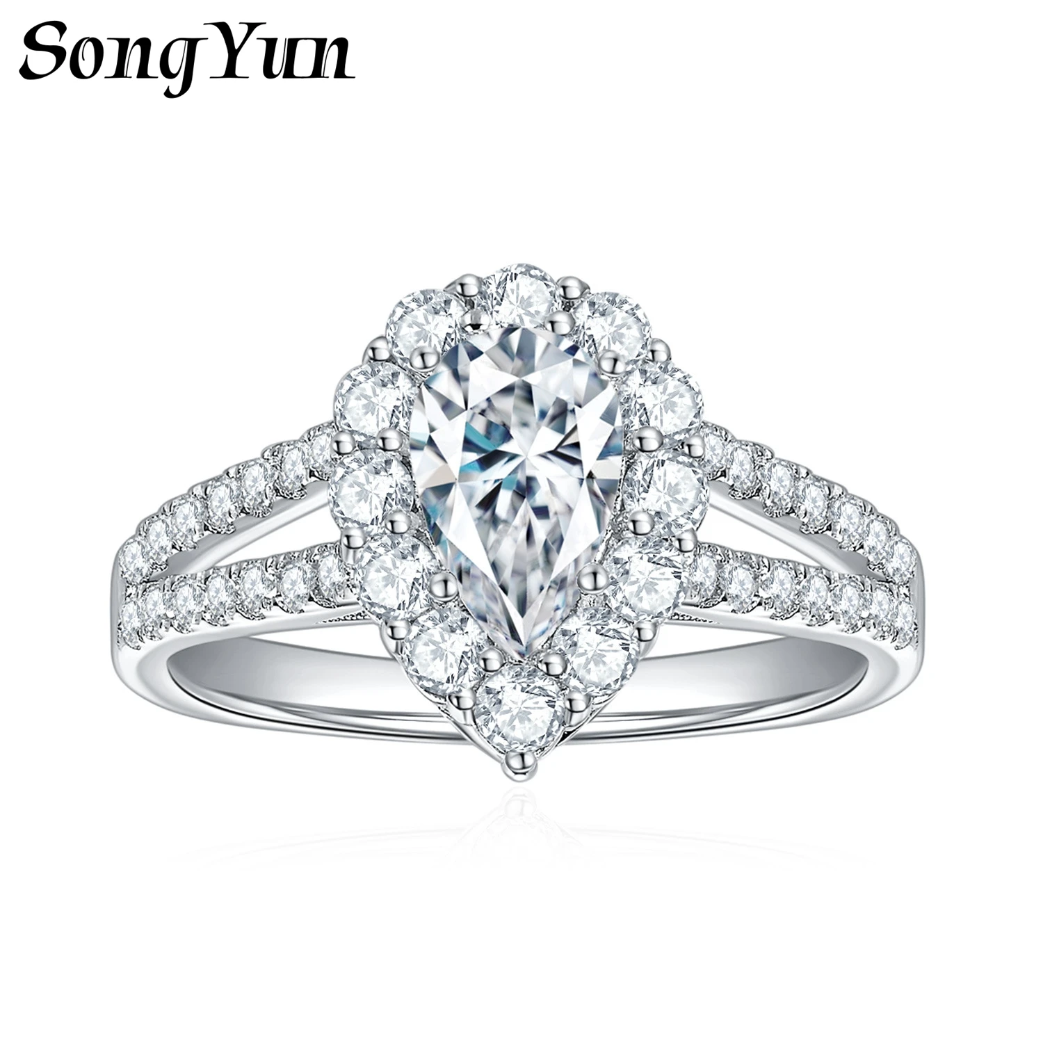 SONGYUN Moissanite Diamond Jewelry Drop Pear Shape 5*8mm Full Moissanite Silver Plated 18K Gold Ring