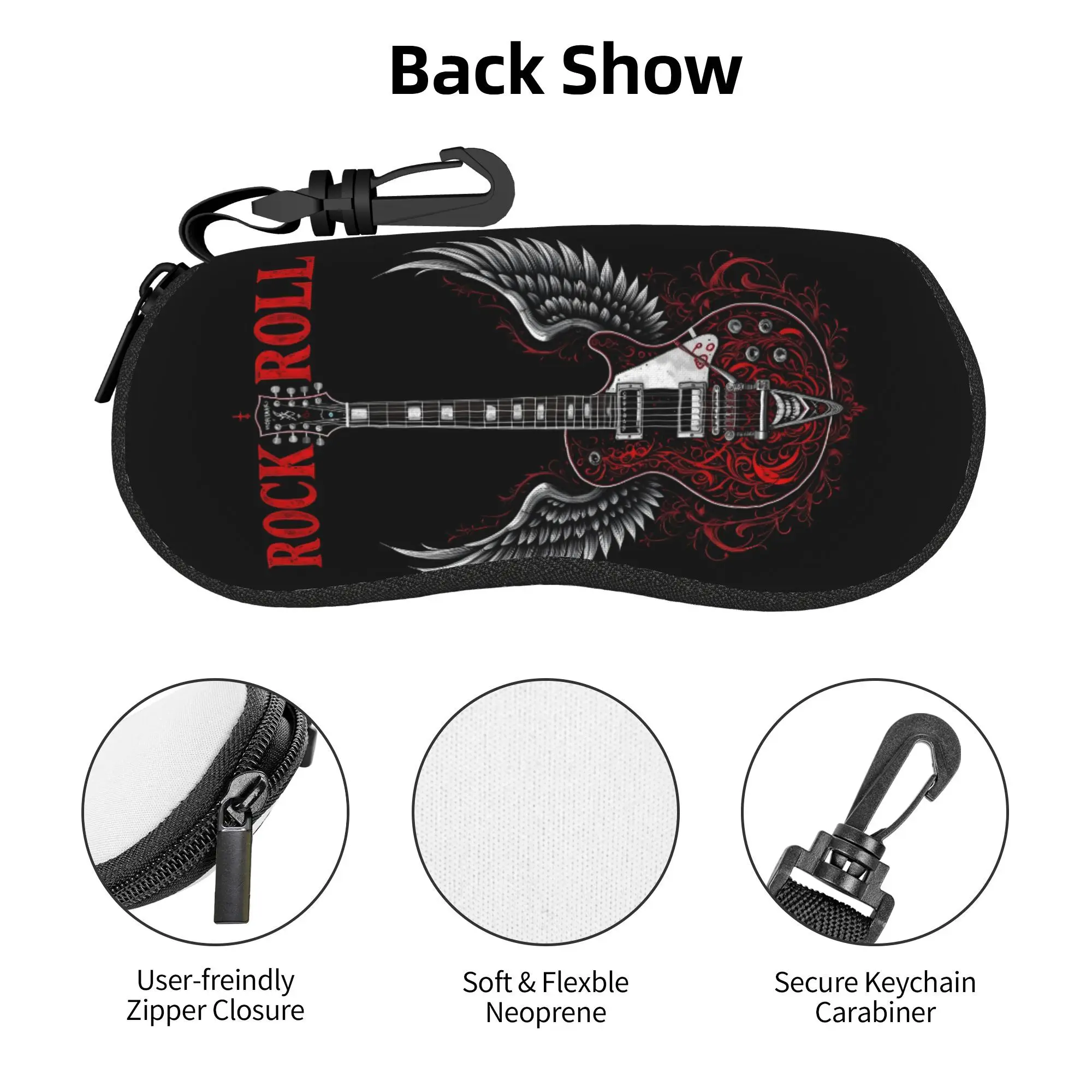 Rock and Roll Guitar Fashion Glasses Case with Zipper Suitable for Glasses Wallets or Accessories Design Portable Unisex
