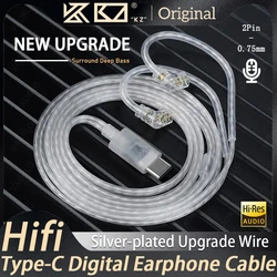 KZ Earphones Type-c 2PIN Cables Silver Plated Upgrade Cable Headphones Wire With MIC For KZ DQ6 ZAX ZSX ZSN PRO ZS10PRO ZVX ZAR
