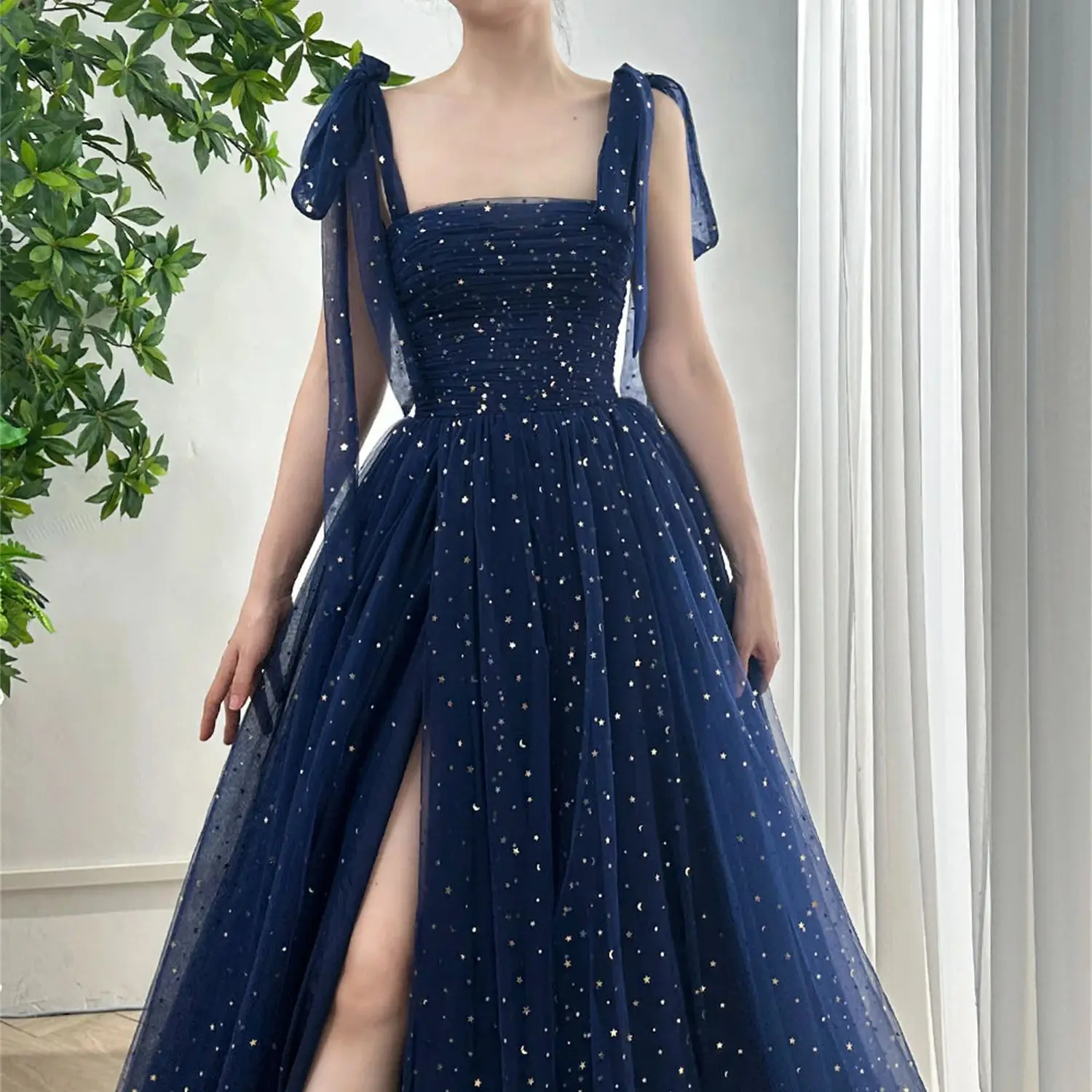 

Cindy A-line Dark Blue Square Collar Special Occasion Dresses for Formal Occasions Robe De Soiree Femmes Wedding Dress Es Party