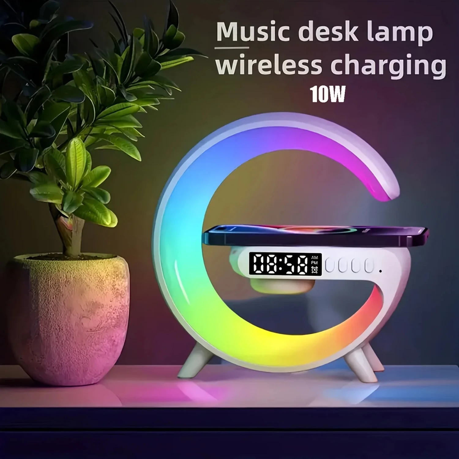 Bluetooth speaker clock alarm clock wireless charger night light mobile phone wireless charging atmosphere light wake- light