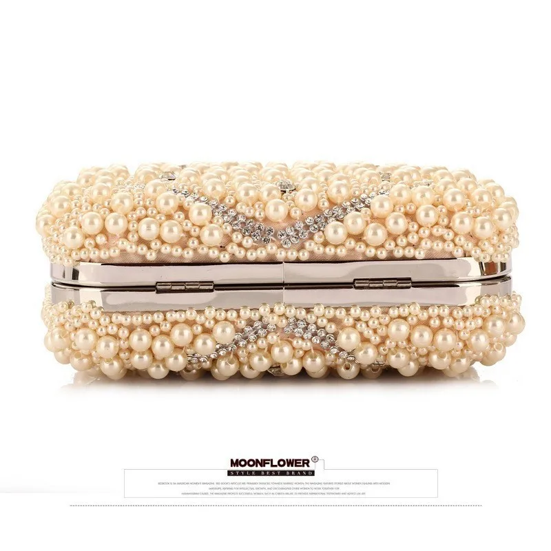 بلورات فاخرة مطرز اللؤلؤ مساء حقائب يد حفل زفاف حقيبة يد موضة المرأة الأبيض البيج سلسلة طويلة حقائب كتف #6