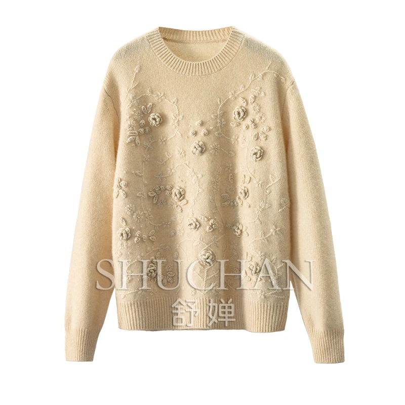 

So Beautiful 100 Cashmere Three-dimensional Crochet Knitted Sweater Women's 19E4 Winter Clothes Women