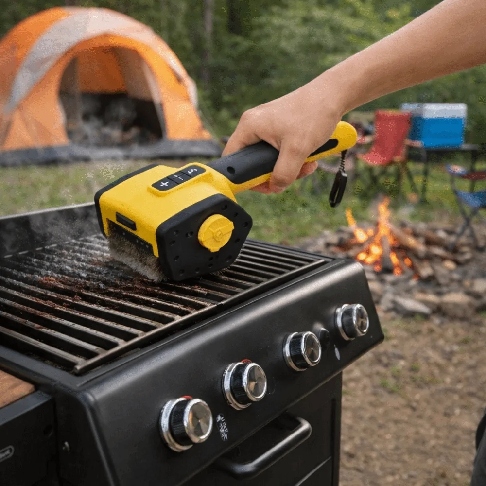 Wireless Electric Grill Brush LED Light Battery Level Display BBQ Grill Cleaning Brush Handheld Replaceable Brush Head