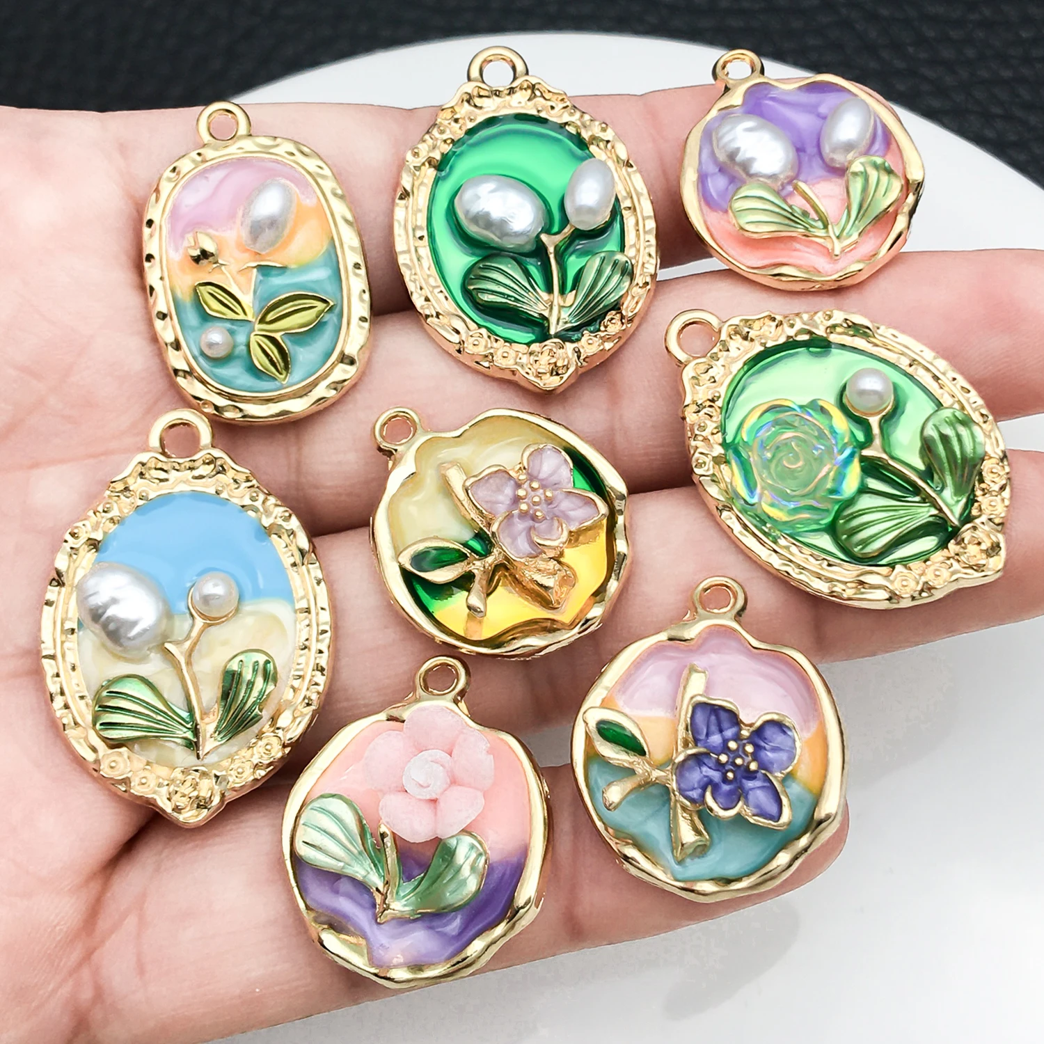 3pcs Colorful Enamel Oil Painting Charms Alloy Flower Pendants For DIY Bracelets Necklaces Earrings Jewelry Making Accessories