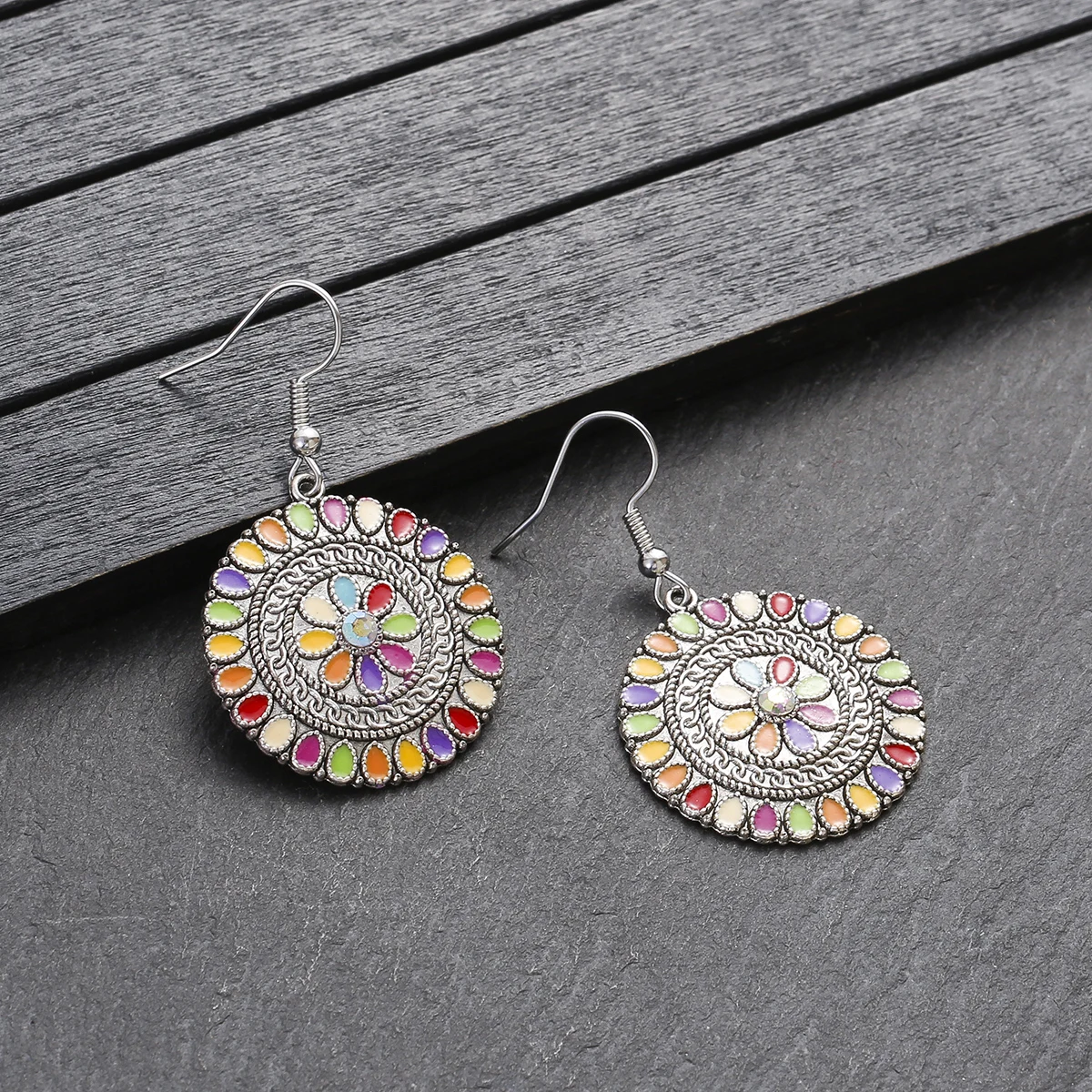 Boho Colorful Beads Jewelry Sets for Women Vintage Gold Color Alloy Flower Necklace Pendant Earring Sets Bridal Wedding Jewelry