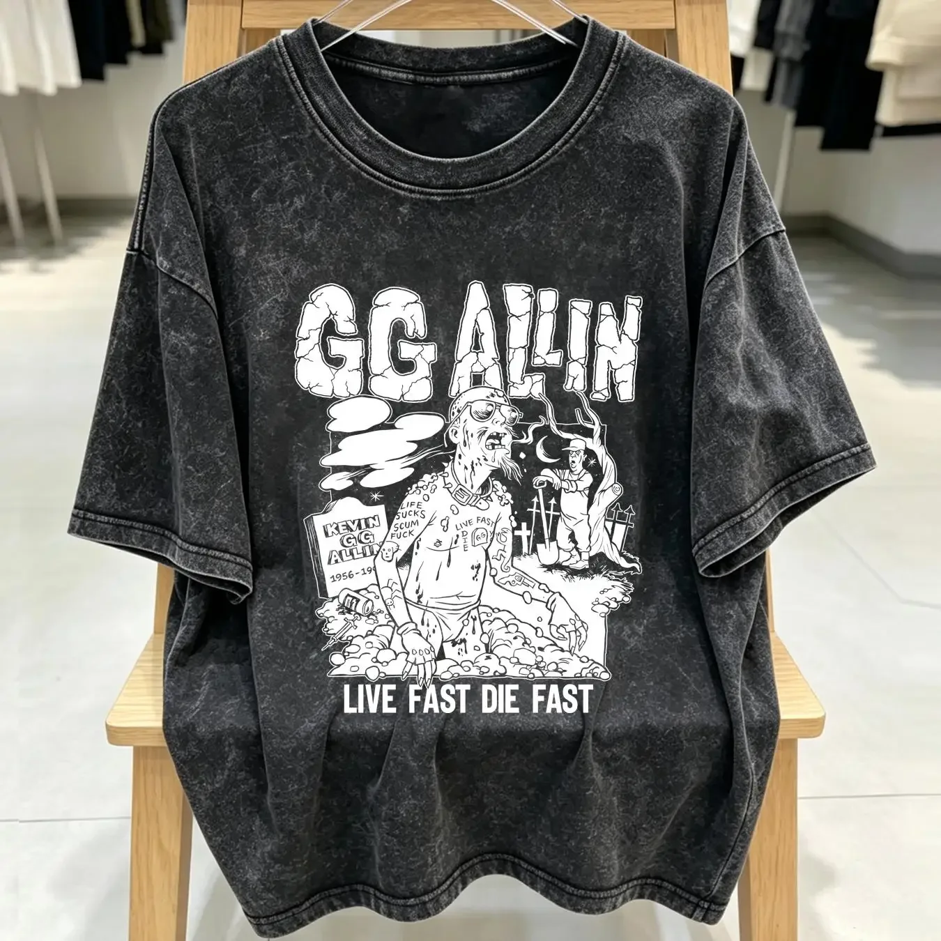washed T Shirt GG ALLIN Live Fast Die vintage retro punk rock artist vintage Washed Slightly Stylish designer clothes Unisex